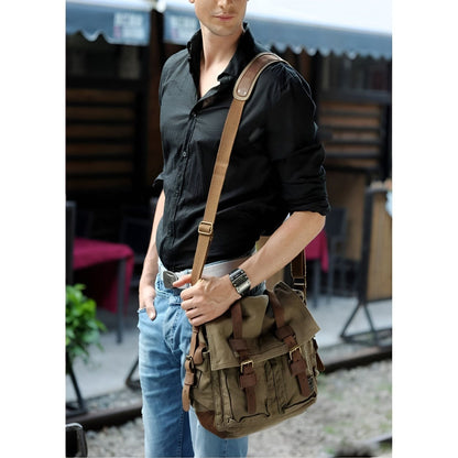 Sorolly – Men’s Vintage Canvas Messenger Bag with PU Leather Accents