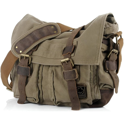 Sorolly – Men’s Vintage Canvas Messenger Bag with PU Leather Accents